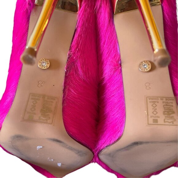 AZALEA WANG Romee Fuchsia Pony Hair Pump Pink Heel SZ 8 - Picture 7 of 10